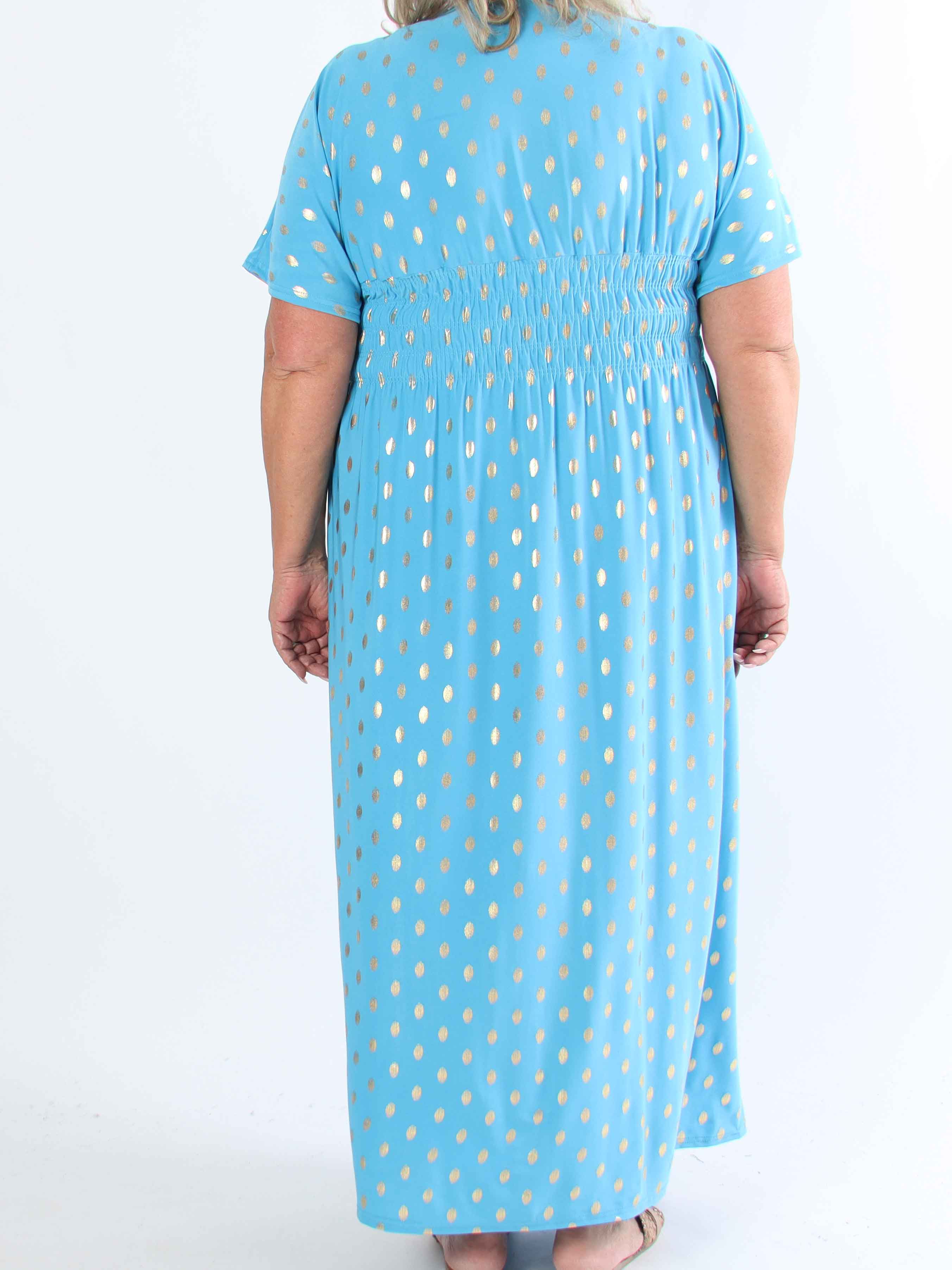 Pams Dot - Lång stretchig plus size-klänning med prickig detalj